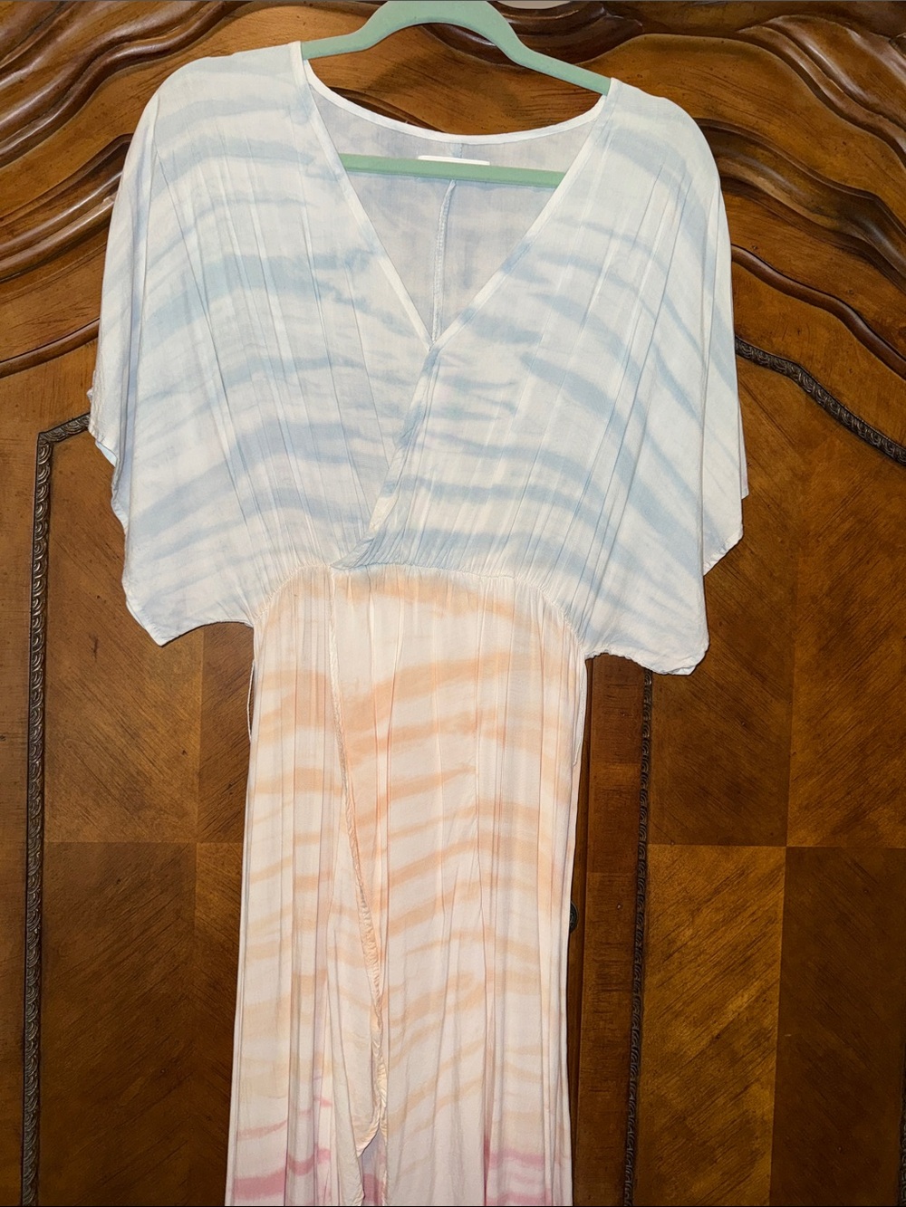 Mustard Seed Blue and Peach Tie-Dye Flutter Tunic